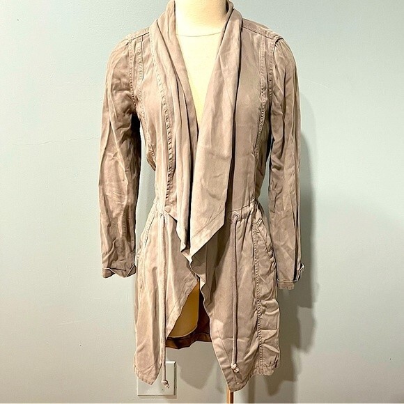 MAX JEANS Drape Front Drawstring Waist Tencel Long Utility Jacket Size Small - Picture 2 of 11